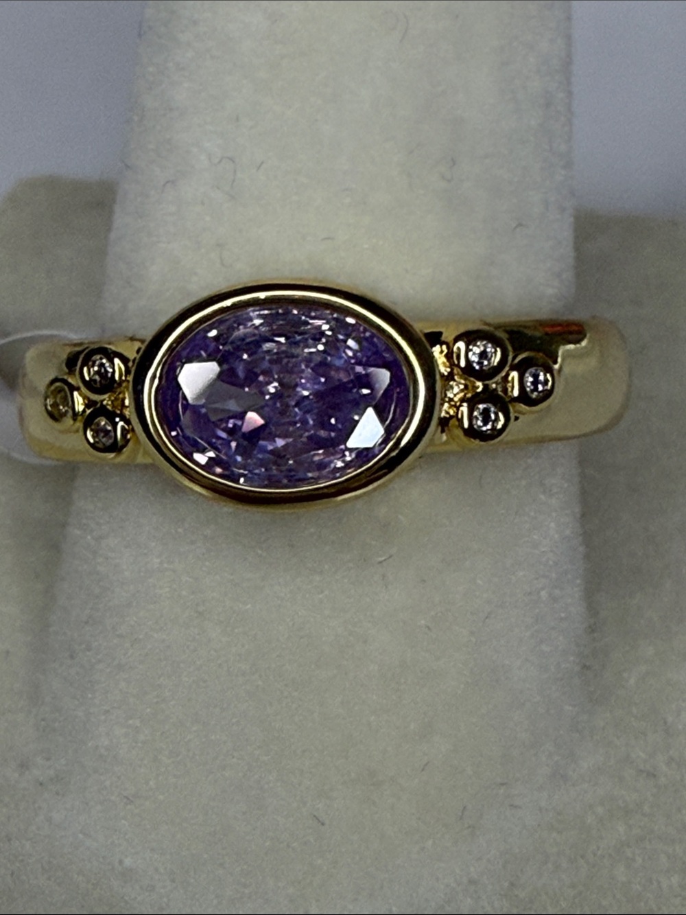 Gold East West Ring with Oval Lavender Stone